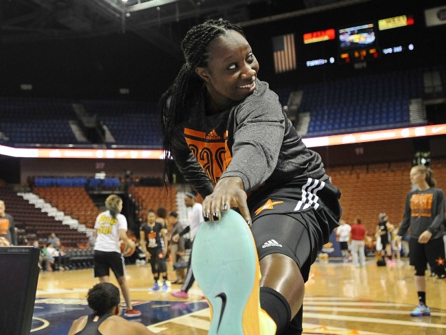 Tina Charles New York Liberty stretching before 2015 WNBA ALL STAR GAME AP 650x488