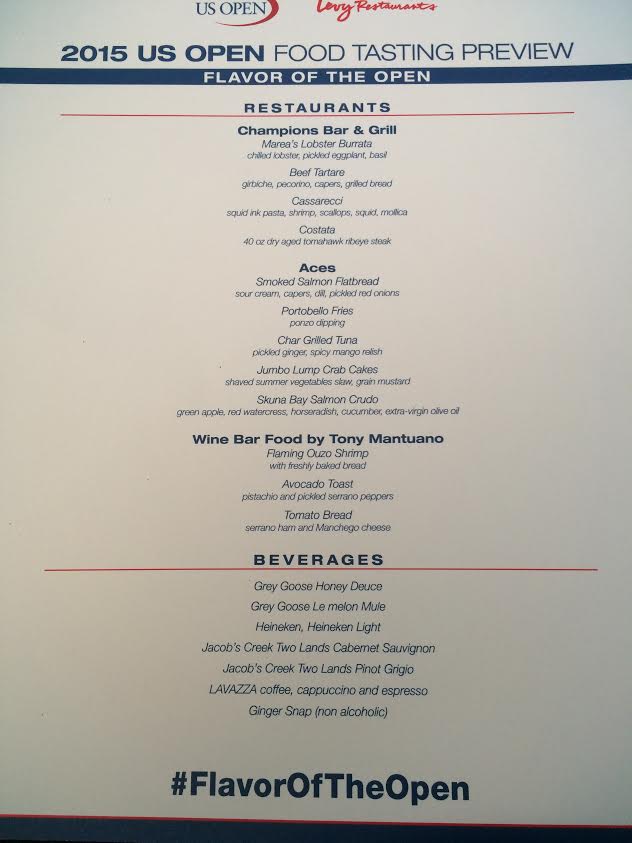 US OPEN 2015 USTA Food Tasting Preview Menu