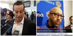 Brooklyn Nets head coach Kenny Atkinson (l) and New York Knicks head coach David Fizdale. 