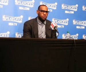 LeBron James responding to the media during 2014 NBA Playoffs