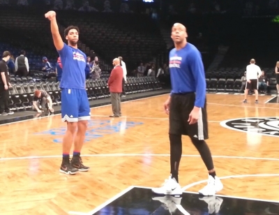 Philadelphia 76ers center Jahlil Okafor (Left) during a pre-game warm-up