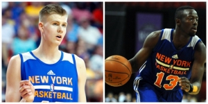 Photo left to right: New York Knicks forward Kristaps Porzingis and guard Jerian Grant